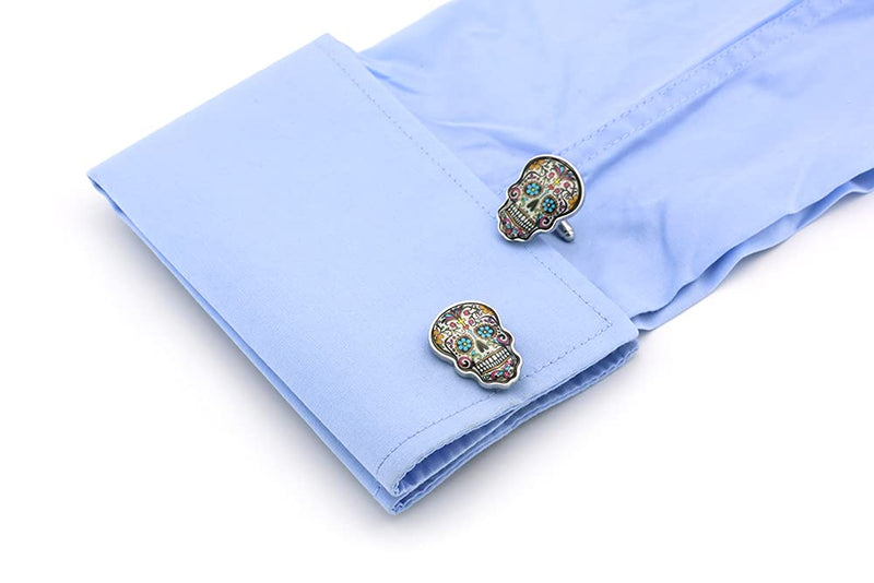 [Australia] - iGame Day Of The Dead Cuff Links Muti-color Brass Material Sugar Skull Design Cufflinks with Gift Box 