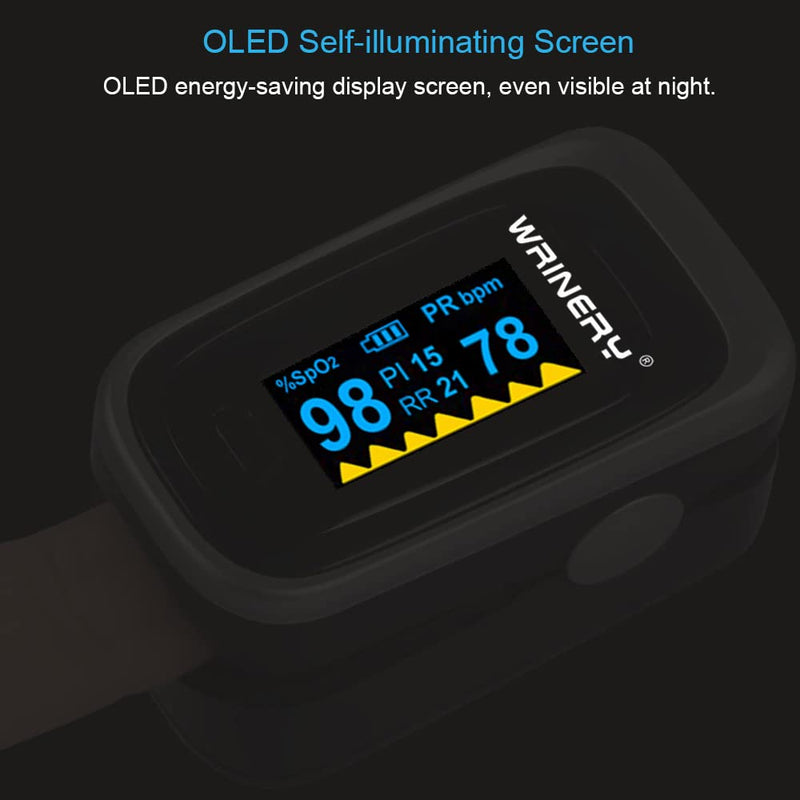 [Australia] - WRINERY Oxygen Saturation Monitor, Pulse Oximeter Fingertip, Oxygen Monitor, O2 Saturation Monitor, OLED Portable Oximetry with Batteries, Lanyard (Silver-White) 