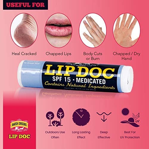 [Australia] - Amish Origins Lip Doc SPF 15 Medicated Lip Balm (3 PACK)- All-Natural Deep Moisturizing Lip Balm, Potent Formula for Chapped and Cracked Lips, All Natural Essential Oils 0.15 Ounce (Pack of 3) 