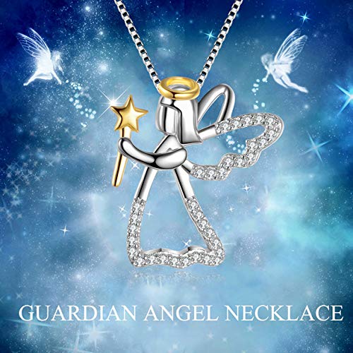 [Australia] - Sterling Silver Guardian Angel Pendant 18K Gold Necklace for Womens Girls,18 inch 