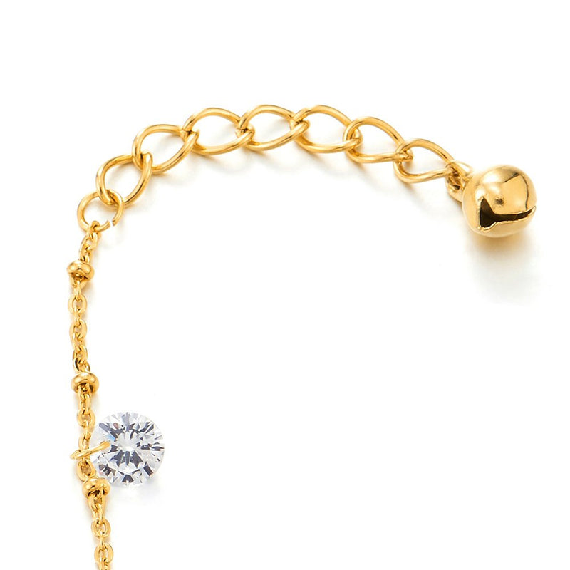 [Australia] - COOLSTEELANDBEYOND Stainless Steel Gold Color Anklet Bracelet with Dangling Cubic Zirconia and Jingle Bell 