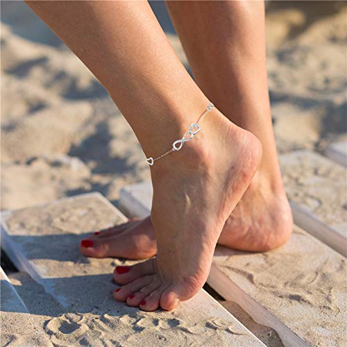 [Australia] - MABELLA Anklets Bracelet 925 Sterling Silver Adjustable Infinity Endless Love Heart Charm Jewelry Gifts for Women 