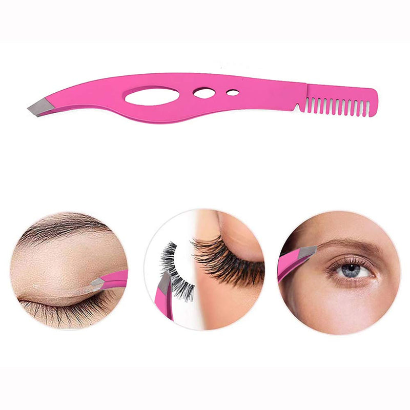 [Australia] - Slant Tweezers-Tweezer Professional Pink Stainless Steel Slant Tip Tweezer-The Best Precision Eyebrow Tweezers with comb 