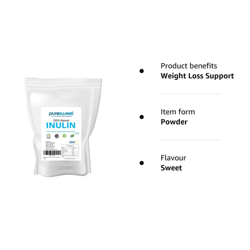 [Australia] - Puresweet� High Grade Inulin Prebiotic Fibre Powder 500g - Chicory Root, Non GMO, Highly Soluble, Made in The EU, Fructo Oligosaccharide (FOS), Gluten Free, Vegan. 
