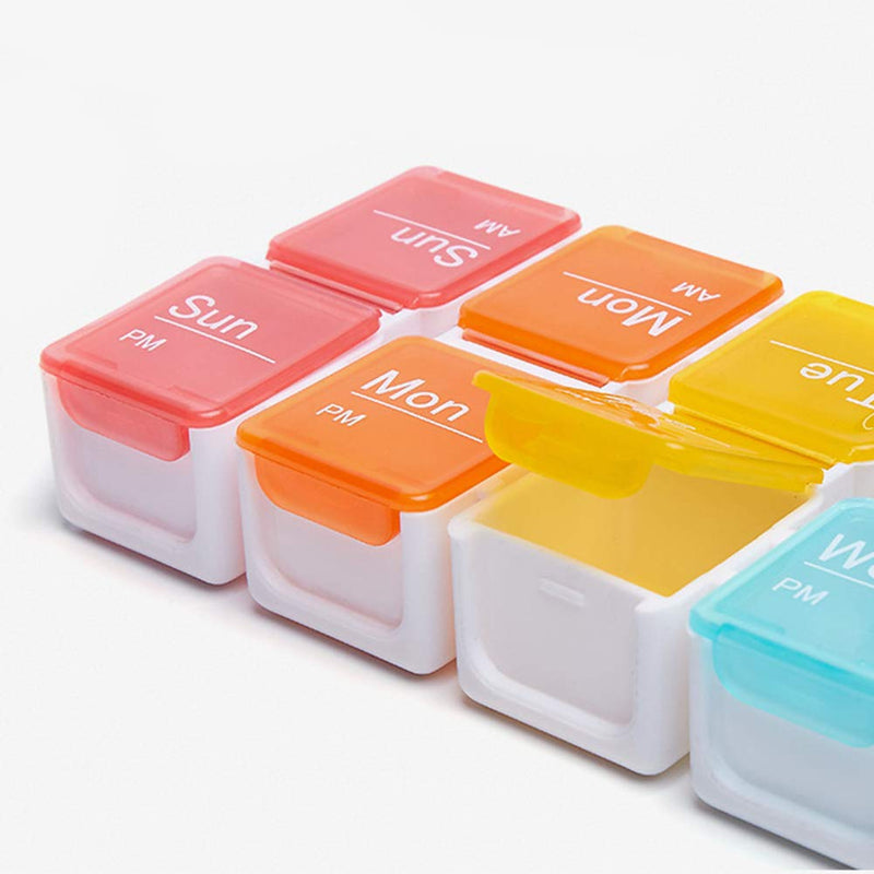 [Australia] - Portable Pill Box with Smart Reminder Alarm, 14 Grids Intelligent Electronic Digital Timer AM and PM Medicine Dispenser, Weakly Pill Organiser for Outdoor Travel Work 