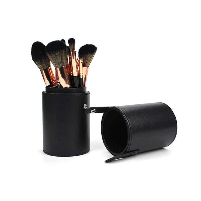 [Australia] - Large Makeup Brush Holder Leather Travel Portable Brushes Storage Case (Black) Black 