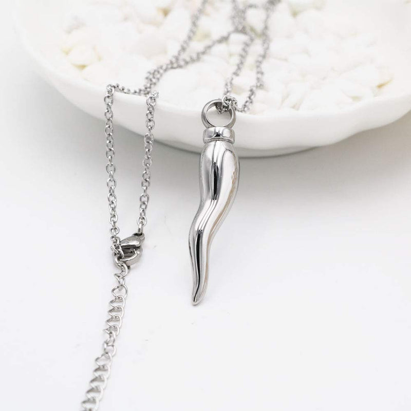 [Australia] - Italian Horn Cremation Jewelry for Ashes Stainless Steel Cremation Urn Pendant Necklace Memorial Ashes Keepsake Jewelry Silver 