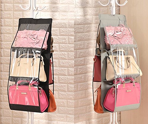 [Australia] - Geboor Hanging Handbag Organizer Dust-Proof Storage Holder Bag Wardrobe Closet for Purse Clutch with 6 Larger Pockets Black 