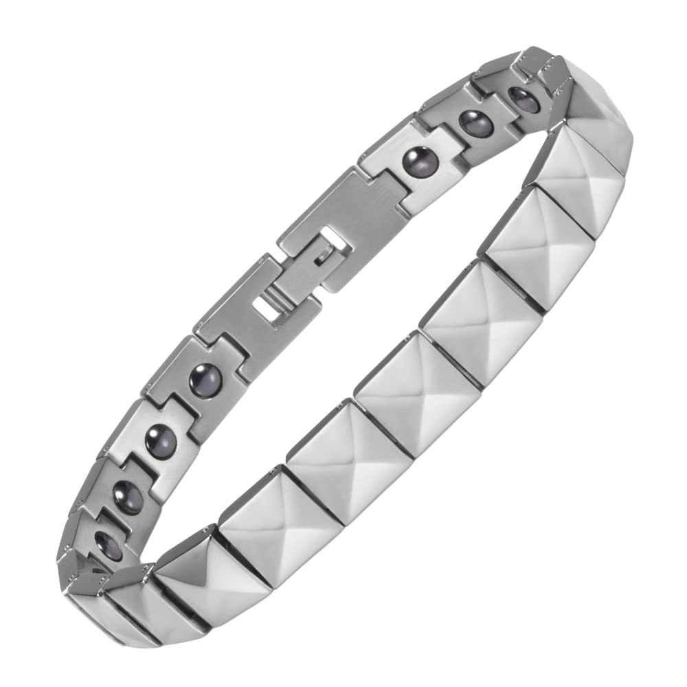 [Australia] - EnerMagiX Lymph Drainage Titanium Magnetic Bracelets for Men, Titanium Magnetic Bracelet with Magnets Bracelets Gift for Women Men(Silver) 