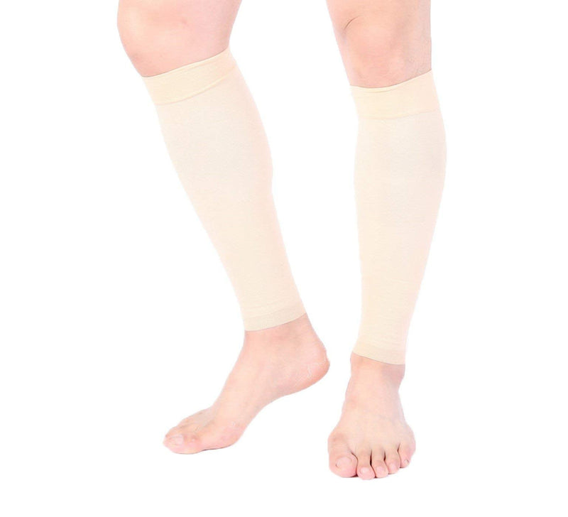 [Australia] - Doc Miller Calf Compression Sleeve Men and Women - 20-30mmHg Shin Splint Compression Sleeve Recover Varicose Veins, Torn Calf and Pain Relief - 1 Pair Calf Sleeves Pale Skin Color - Large Size 