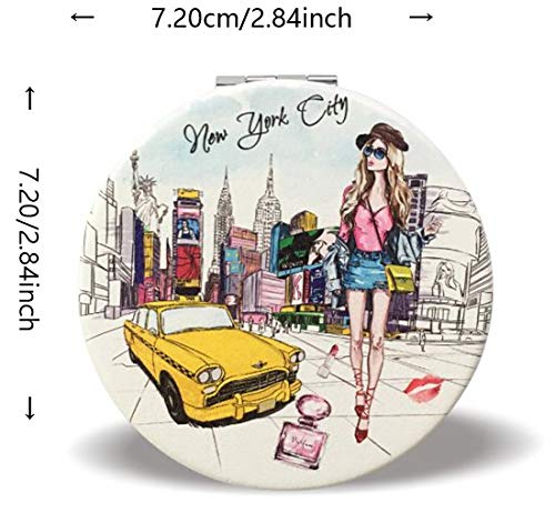 [Australia] - Girls & Women Fashion Elegant New York Souvenir Round Travel Mirror Hand Mirror Cosmetic Makeup Compact Mirror (JMR-270805B) Jmr-270805b 
