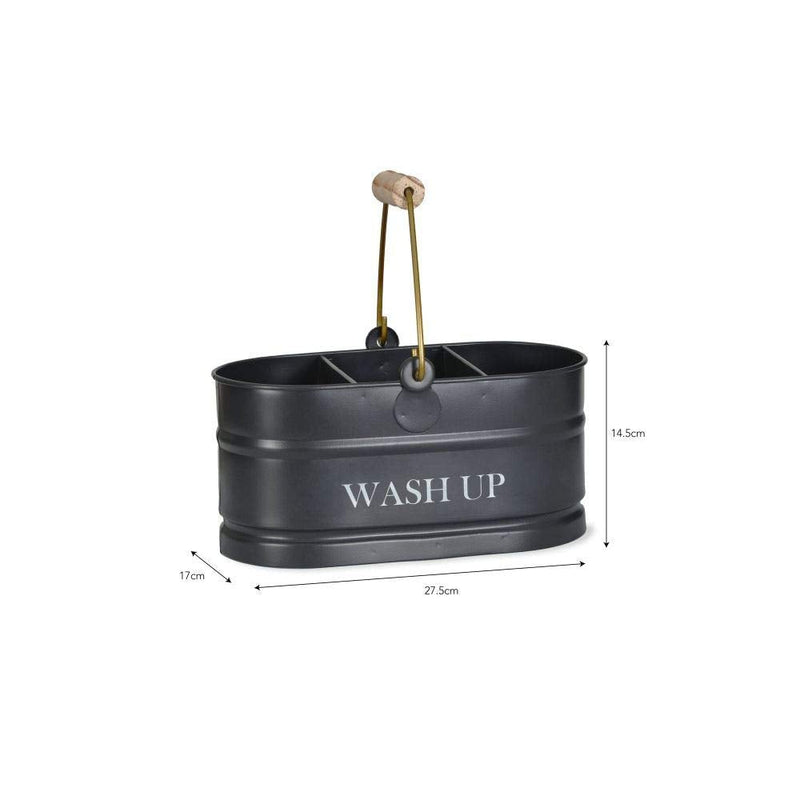 [Australia] - Garden Trading Wash Up Tidy Caddy Holder Shabby Chic with Rustic Wooden Handle in Carbon Steel Finish 