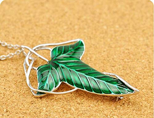 [Australia] - YANJIKEJI Elven Green Leaf Brooch Pin Pendant Necklace Earrings with Jewelry Box 