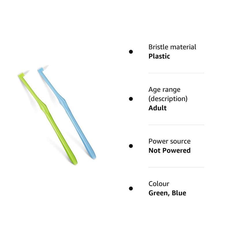 [Australia] - 2 Pieces Tuft Toothbrush Tufted Brush, Slim Interspace Teeth Brushes Trim Tooth Toothbrush for Detail Cleaning (Green, Blue) Green, Blue 