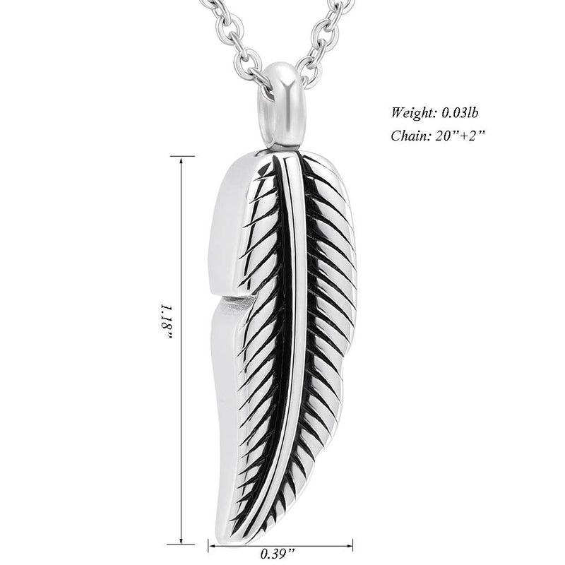 [Australia] - Feather Urn Necklace Hold Cremation Ashes Keepsake Memorial Jewelry Stainless Steel Personalized Funeral Jewelry for Women Men 