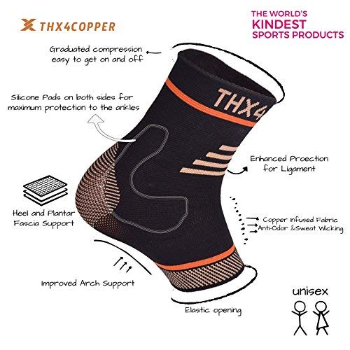 [Australia] - Thx4COPPER Infused Compression Ankle Brace, Silicone Ankle Sleeve Support, Pain Relief from Plantar Fasciitis, Achilles Tendonitis- Reduce Foot Swelling & Prevent Ankle, Single Large 