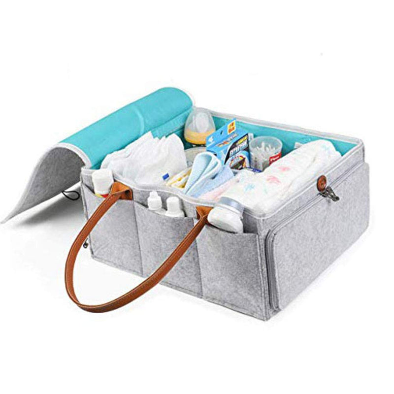 [Australia] - PURATEN Baby Diaper Caddy,5-Compartment +1 peripheral two-way zipper bag,Infant Nursery Tote Storage Bin Portable Car Organizer Newborn Shower Gift Felt Basket with Detachable Divider Light Grey 