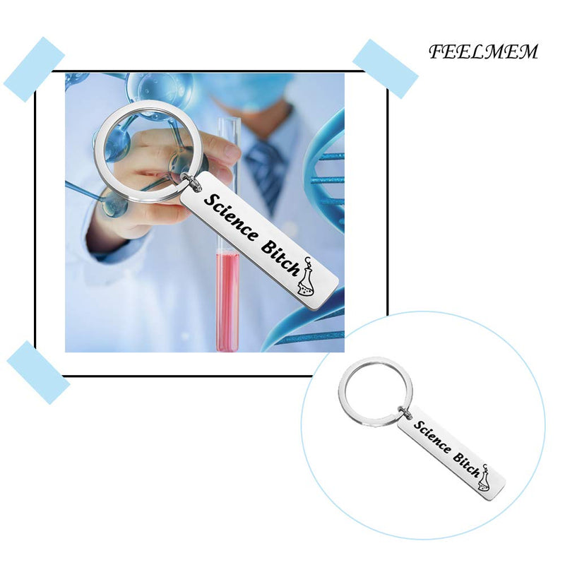 [Australia] - FEELMEM Chemist Gift Biology Chemistry Gift Science Bitch Funny Keychain Chemistry Science Jewelry Science Tech Jewelry Gift for Scientist Biology Student Science Lover silver 