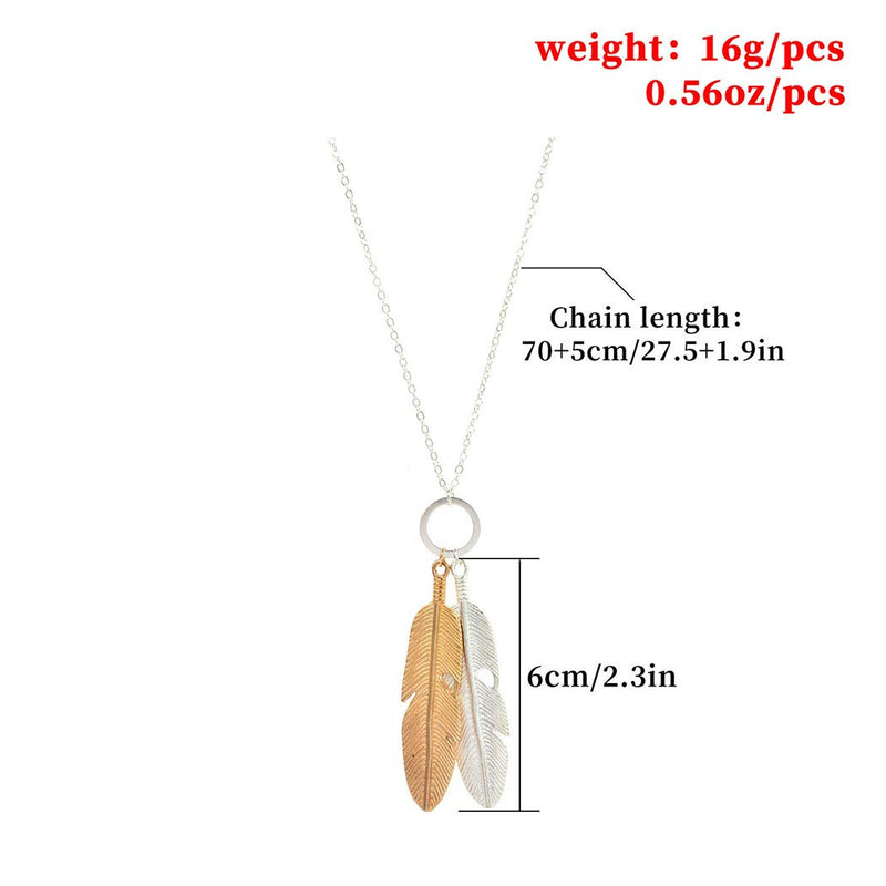 [Australia] - Adflyco Boho Feadher Necklace Silver Long Circle Pendant Necklaces Chain Jewerlry Adjustable for Women and Girls 
