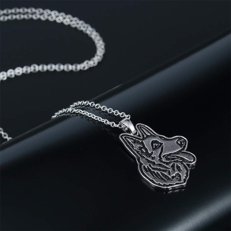 [Australia] - JczR.Y Vintage Punk Wolf Head Pendant Necklace Retro Original Animal Wolf Sweater Chain Necklace for Men Norse Viking Arrow Headed Amulet Jewelry H:German Shepherd 