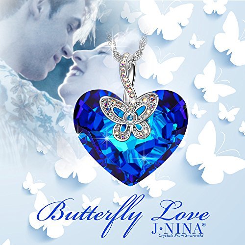 [Australia] - J.NINA ✦Butterfly Love✦ Christmas Jewelry Gifts for Women Blue Heart Butterfly Jewelry Gifts for Her Hypoallergenic Romantic Gift for Her Girlfriend Butterfly Necklace Gifts For Her 