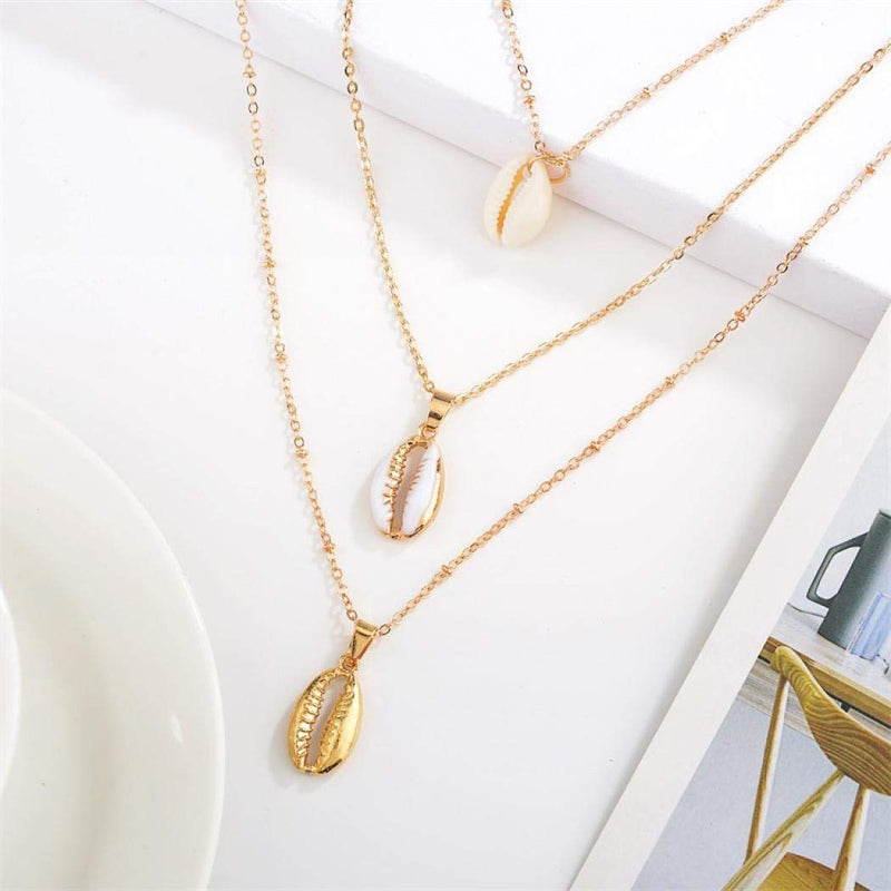 [Australia] - YienDoo Bohemia Multi-layer Necklace Fashion Natural Shell Alloy Shell Pendant Gold Chain Jewelry For Woman and Girls 