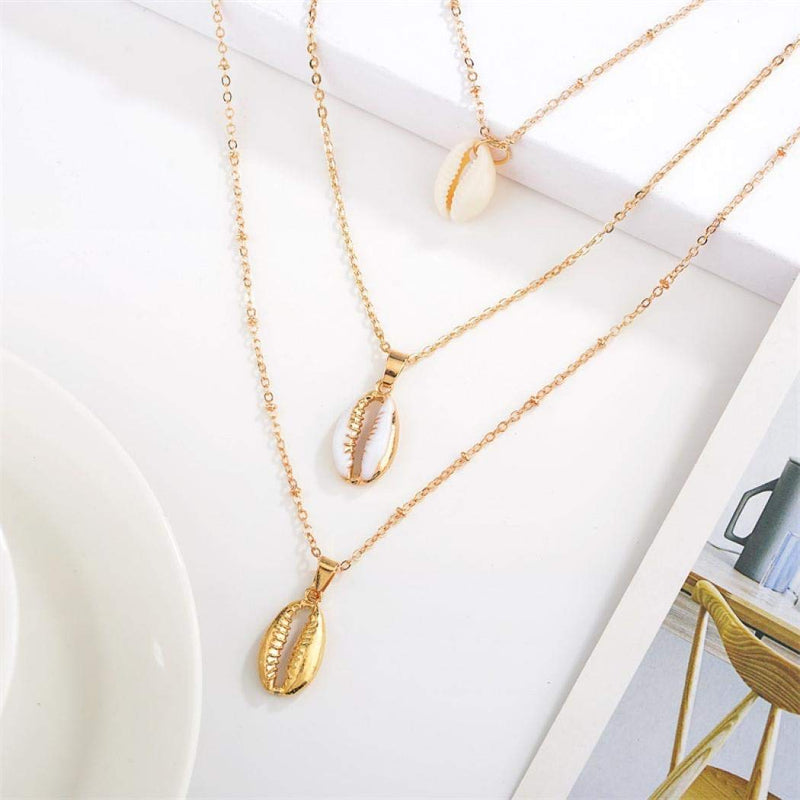 [Australia] - TseanYi Bohemian Layered Shell Necklace Choker Gold Cowrie Shell Pendant Necklaces Chain Seashell Conch Chain Necklace Jewelry for Women and Girls 