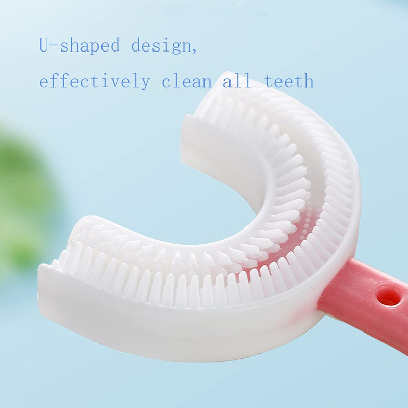 [Australia] - ZALUJMUS 2 Set Kids U-Shaped Whole Mouth Teeth Brush, Silicone Bristles Massage Gums, All-Round Cleaning, Manual (6-12Y, Blue+Pink) 6-12Y 