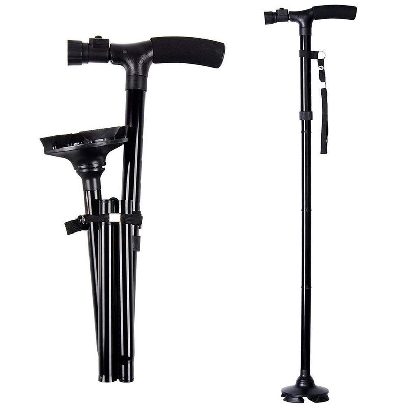 [Australia] - Folding Cane with Led Light, Adjustable Canes and Walking Sticks for Men and Women, Walking Cane Stick for Elderly with Cushion T Handle and Pivoting Quad Base 