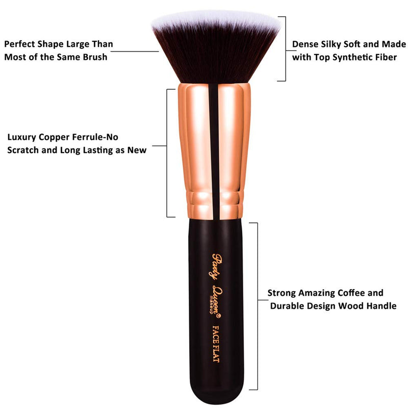 [Australia] - Party Queen Foundation Makeup Brush-Luxury Copper Ferrule，Face Flat Top Kabuki Makeup Tool for Liquid, Cream, and Powder - Buffing, Blending Face Brush Tool 