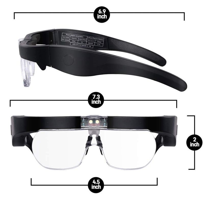 [Australia] - Head Magnifying Glasses USB Charging Hands-Free Magnifier Eyeglasses with Lights 2 LED for Reading Jewelry Handicrafts Electronic Maintenance with 4 Detachable Lenses 1.5X, 2.5X, 3.5X, 5.0X 