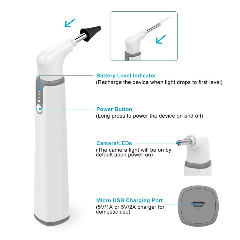[Australia] - Wireless Otoscope, 3.9mm Ultra-Thin WiFi Ear Scope Camera with Earwax Removal Tool and 6 LED Lights, Ear Cleaner with Tmperature Control and Gyroscope, Ear Endoscope Compatible with Android and iPhone 