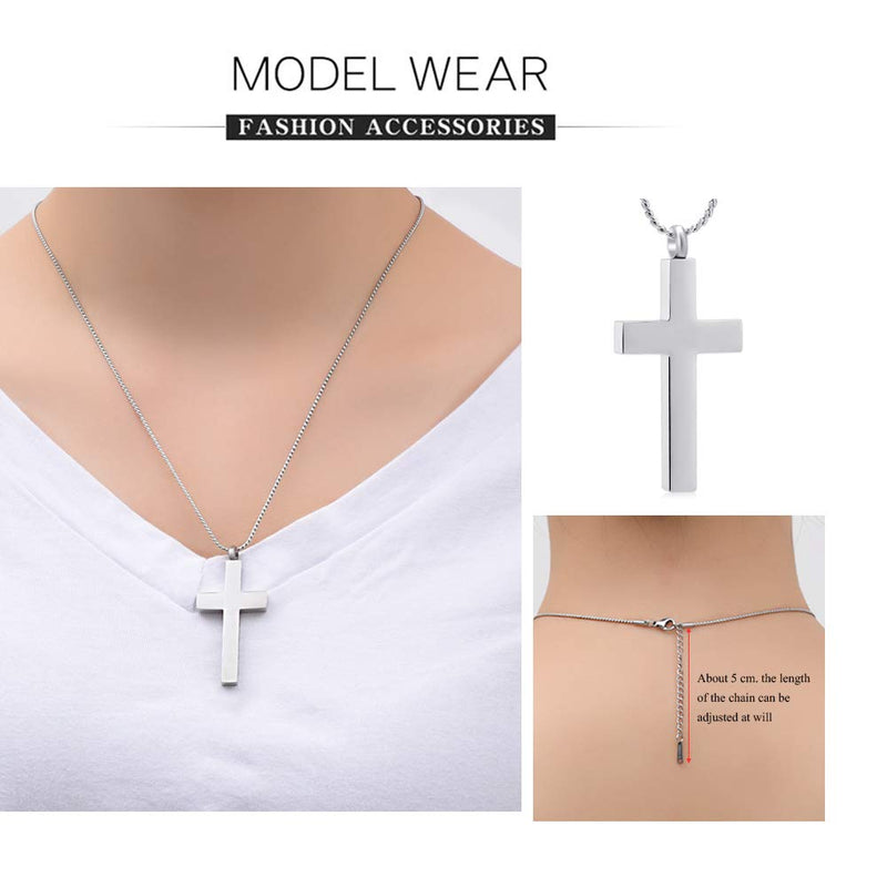 [Australia] - Imrsanl Crystal Cross Necklace for Ashes - Stainless Steel Keepsake Cremation Jewelry - Religious Cross Memorial Urn Necklace for Pet Human Ashes Pendant Silver-1 