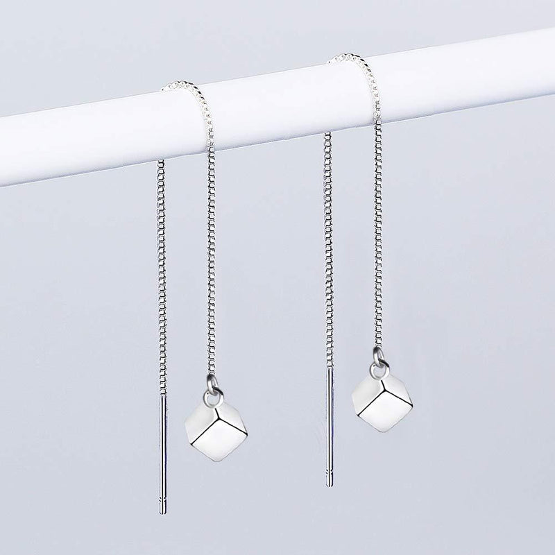 [Australia] - Yaneno Mini 925 Sterling Silver Needle Threader Pull Through Square Drop Dangle Earrings for Women White 