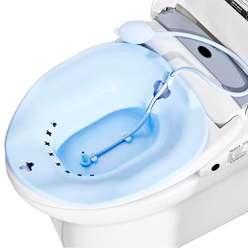 [Australia] - Sitz Bath for Toilet Hemorrhoids - MissZM, for Postpartum Pregnant-Women or Hemorrhoids, Non-Foldable Hangable Storage Large-Capacity Private Care Washing Anti-Overflow Toilet Seat(Blue with Flusher) Blue With Flusher 