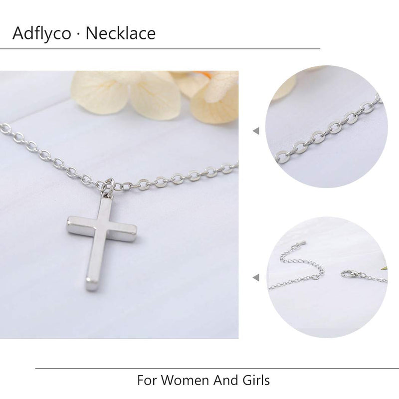 [Australia] - Adflyco Simple Cross Necklace Jesus Pendant Necklaces Chain Jewelry Adjustable for Women and Girls (Silver) Silver 
