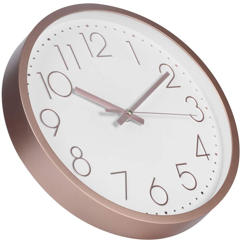 [Australia] - Rysunle 12 Inch Modern Wall Clock , Silent Non-Ticking Decorative Battery Operated Wall Clocks for Living Room, Office, Bathroom, Kitchen, Thicken Plastics Frame Glass Cover (Rose Gold) Rose Gold 