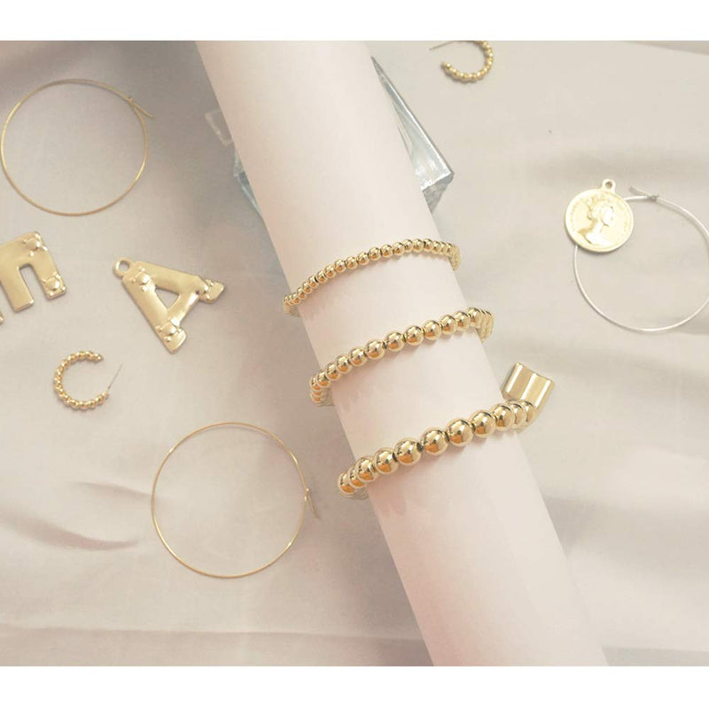 [Australia] - Reoxvo 18K Gold Plated Stainless Steel Gold Beaded Ball Bracelets for Women Stackable Stretch Elastic Bracelet 4mm+4mm 