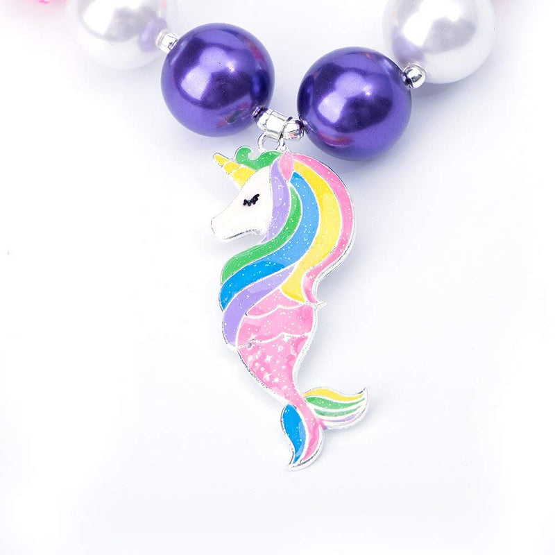 [Australia] - BUENAVO Chunky Bubblegum Necklace Unicorn Mermaid Pendant Necklace Fashion Beads Baby Jewelry with Gift Box 