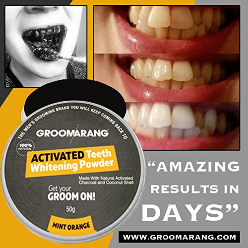 [Australia] - Groomarang Activated Charcoal And Coconut Shell Mint Orange Teeth Whitening Powder 50g FREE Bamboo Toothbrush 