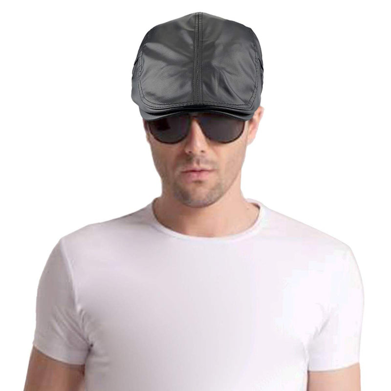 [Australia] - moonsix Newsboys Caps for Men,Beret PU Leather Hat Gatsby Flat Hats Ivy Driving Cap 2-black 