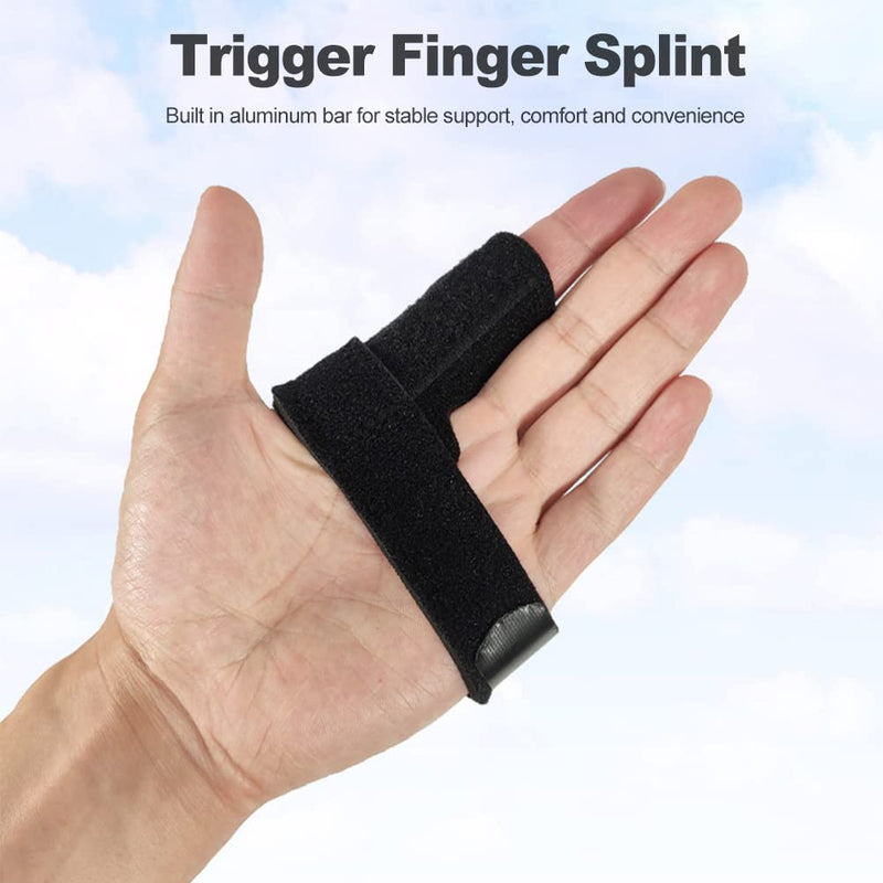 [Australia] - Denpetec Trigger Finger Splint, Lightweight Durable, Non Slip Adjustable Strap, for Thumb, Index, Middle, Ring, Little Finger, Finger Pain Relief and Sport Injuries(Black) Black 