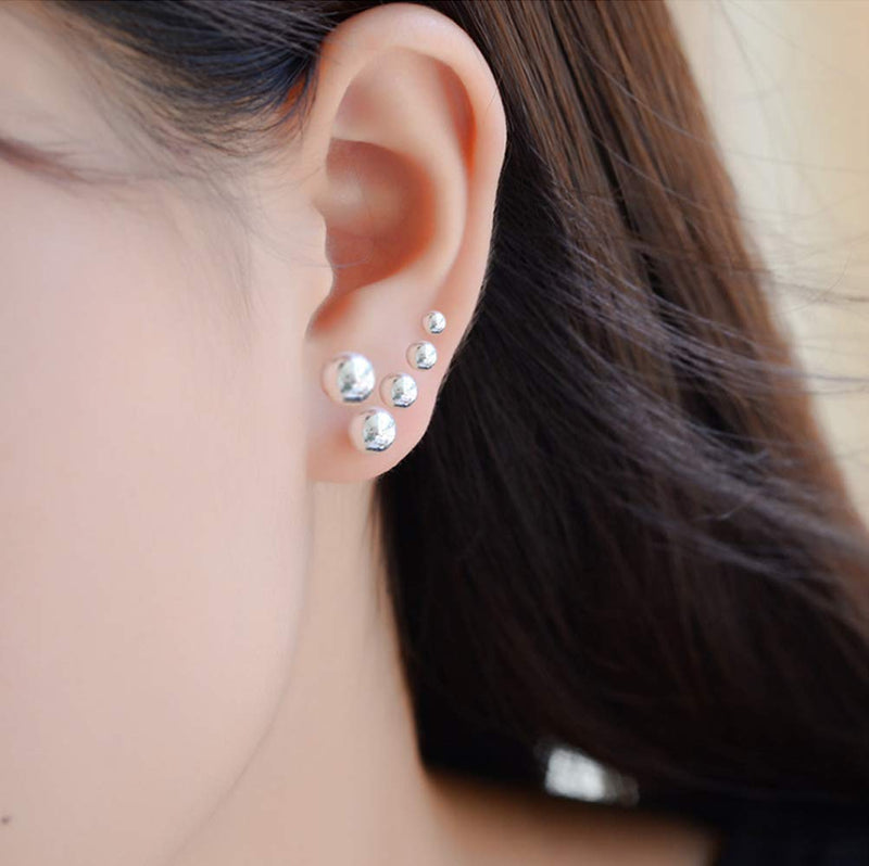 [Australia] - 925 Sterling Silver Stud Earrings Set for Women Girls, 5 Pairs Different Sizes Tiny Sterling Silver Earrings Ball Studs 2mm 3mm 4mm 5mm 6mm Round ball 