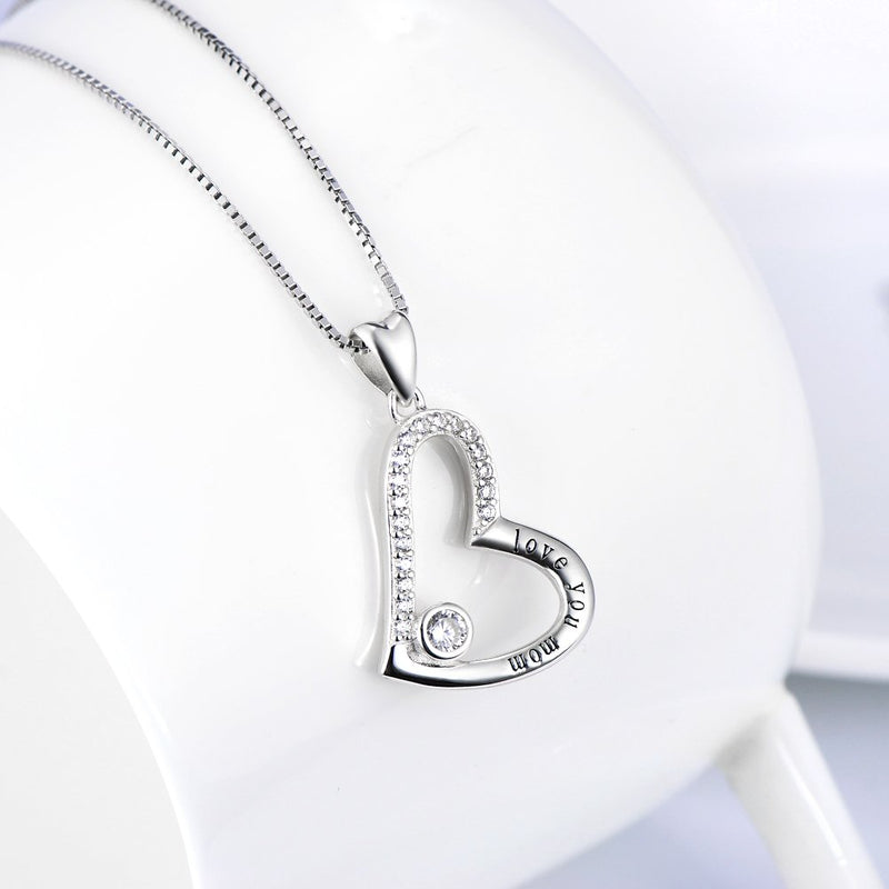 [Australia] - YFN Sterling Silver Love You Mom Love Heart Pendant Necklace 18" 