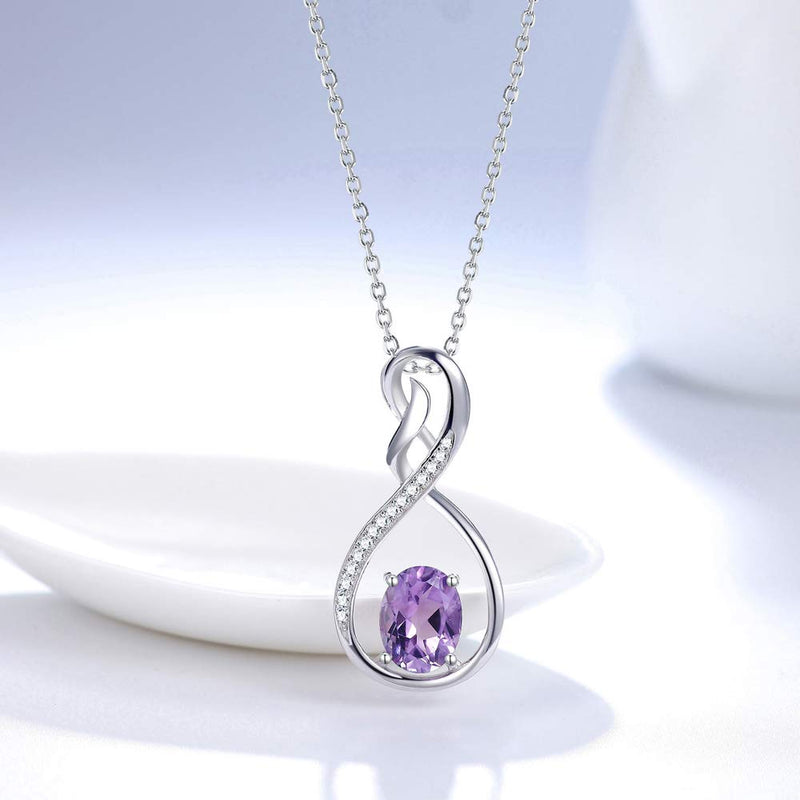 [Australia] - Natural Amethyst Necklace for Women Teen Girls Birthday Gifts Gemstone Jewelry for Mom Wife Sterling Silver Endless Love Infinity Necklace Natural Amethyst Gemstone Infinity Necklace 