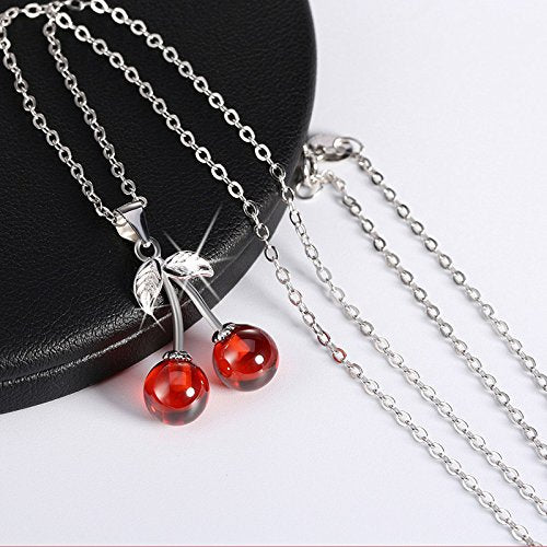 [Australia] - Ginger Lyne Collection Cherry Red Agate Stone Sterling Silver Pendant Necklace Water Waves Chain 