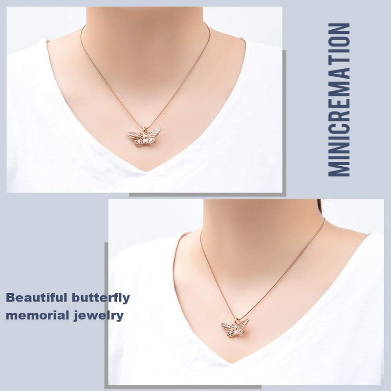 [Australia] - Minicremation Cremation Jewelry for Ashes Memorial Keepsake for Beloved's Ashes Urn Pendants Butterfly Cremation Necklace for Ashes Rose gold 