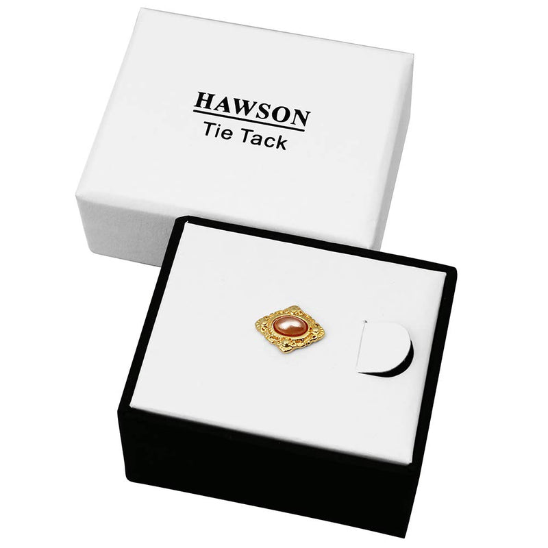 [Australia] - HAWSON Tie Tack for Men with Chain, Tie Pin for Men with Chain, Tie Tack Gift Set for Hushand, Boyfriend and Brother Gold + Brown Pearl 