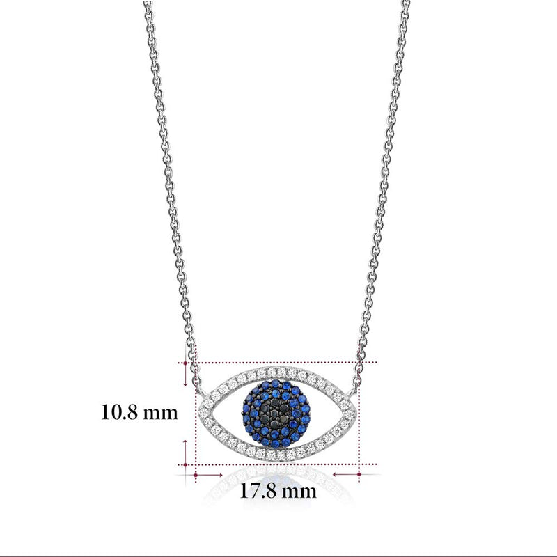 [Australia] - Sterling Silver Necklace Pendant for Girls Evil Eye Symbolic Protective Charm with Simulated Diamonds and Blue Sapphire 17.5" 
