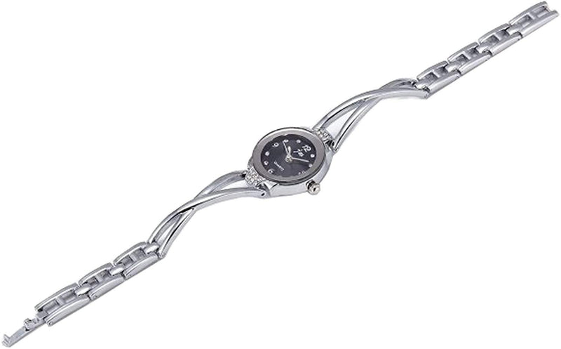 [Australia] - Women Watches Silver Bracelet Chain Rhinestone-Black 